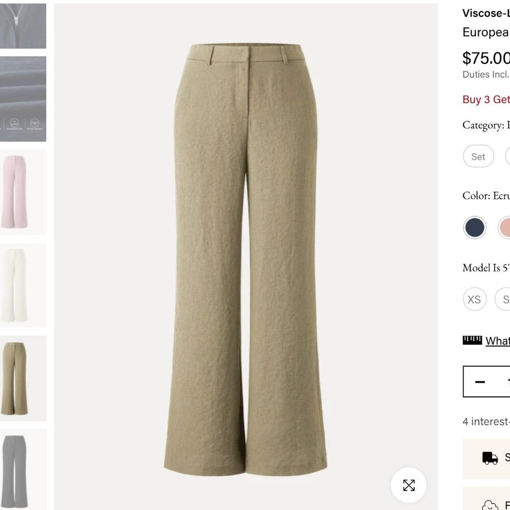 European Linen Mid Rise Flared Pant with Pockets - Ecru